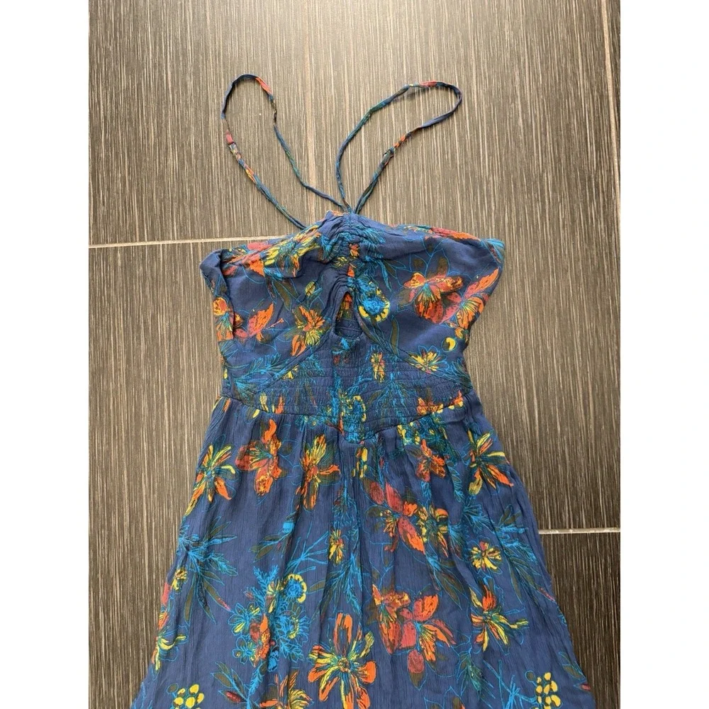 Free People One Step Ahead Maxi Dress Blue Sz XS Boho Romantic Floral Ethereal